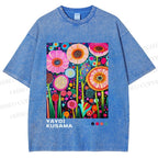 Unisex Yayoi Kusama Flowers Printed Washed Tee