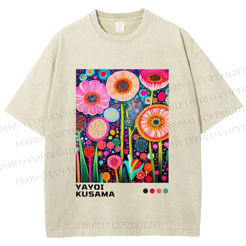 Unisex Yayoi Kusama Flowers Printed Washed Tee