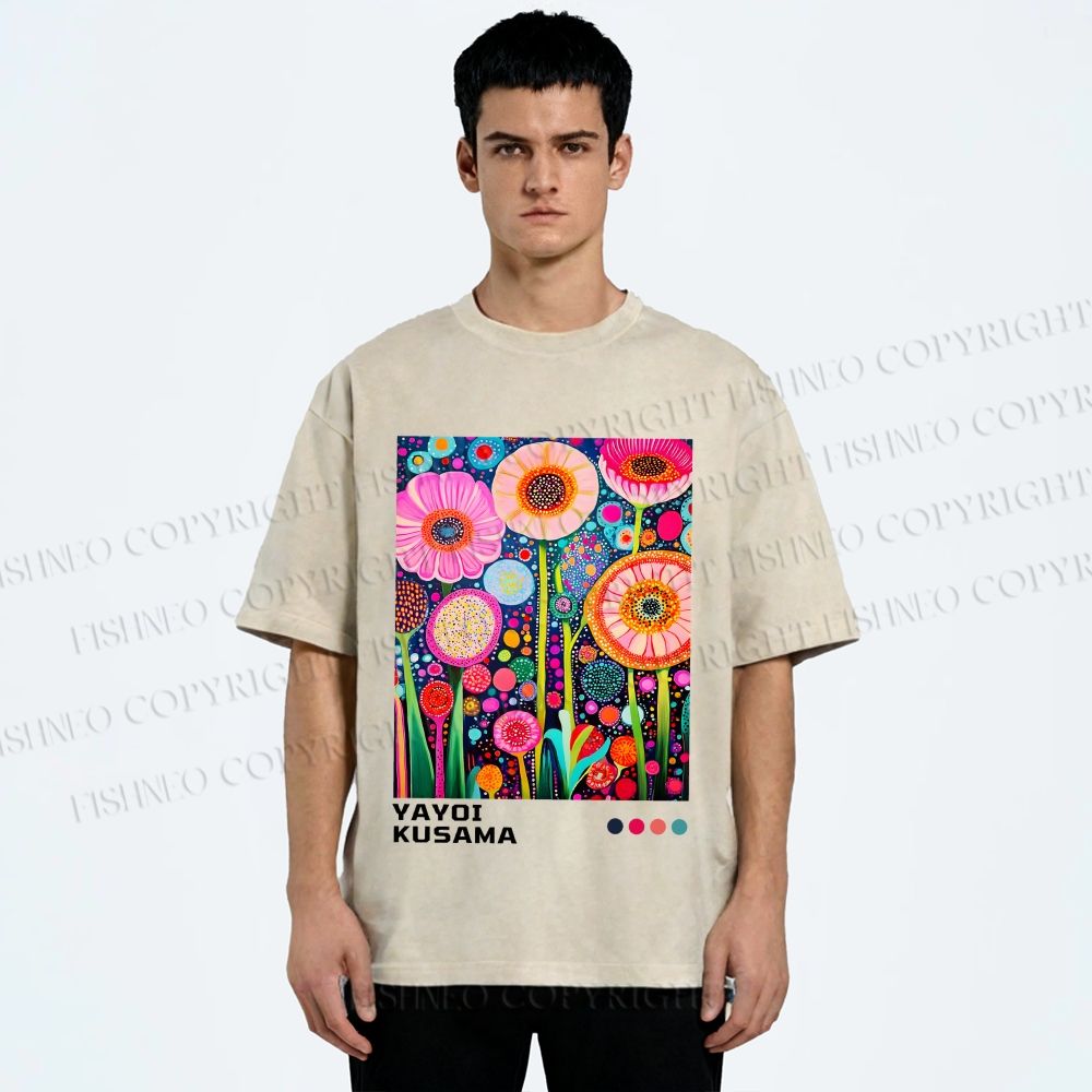 Unisex Yayoi Kusama Flowers Printed Washed Tee