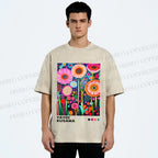 Unisex Yayoi Kusama Flowers Printed Washed Tee