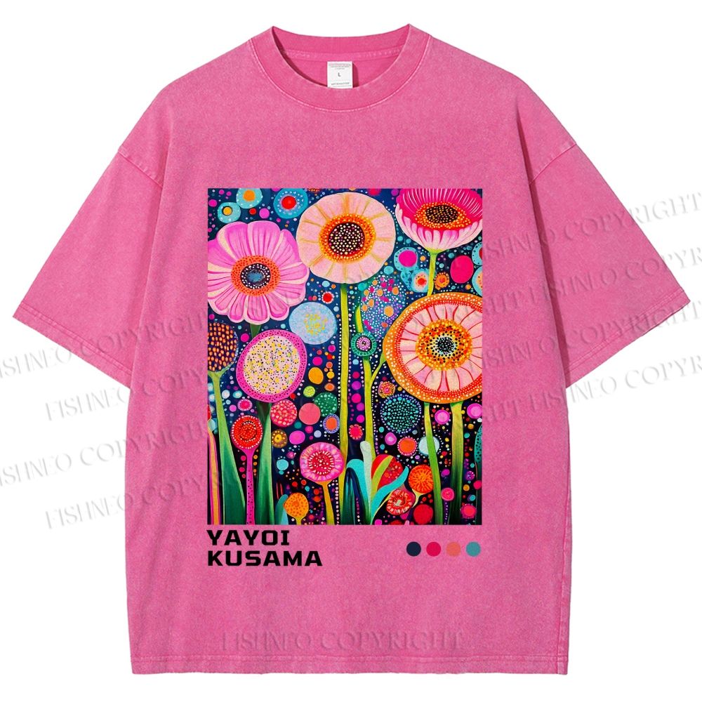 Unisex Yayoi Kusama Flowers Printed Washed Tee