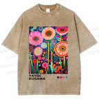 Unisex Yayoi Kusama Flowers Printed Washed Tee