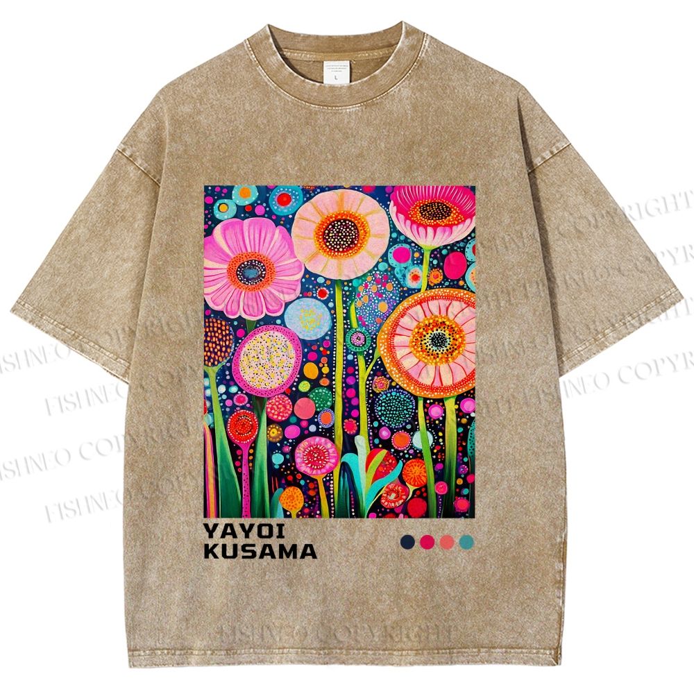 Unisex Yayoi Kusama Flowers Printed Washed Tee