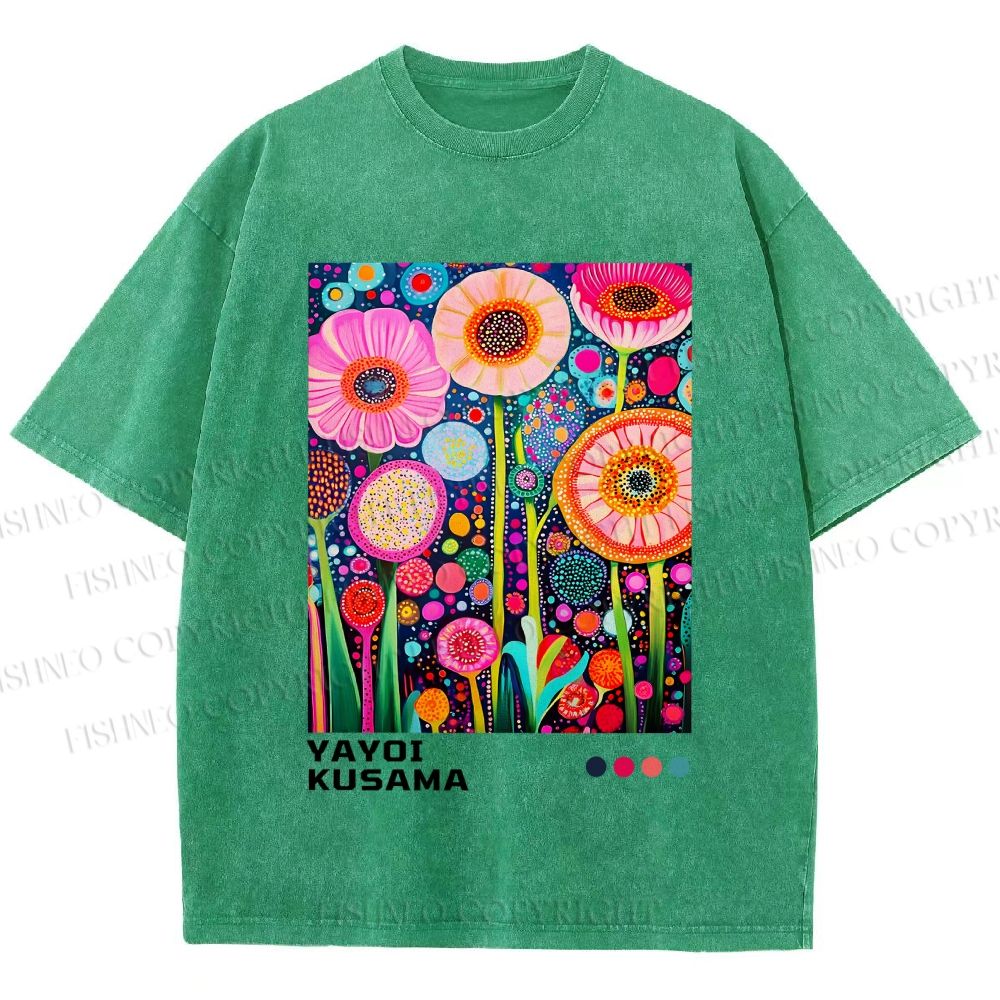 Unisex Yayoi Kusama Flowers Printed Washed Tee