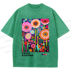 Unisex Yayoi Kusama Flowers Printed Washed Tee