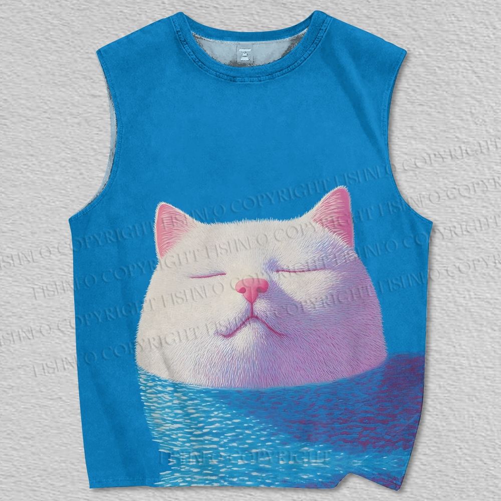 Unisex Swimming Cat Printed Tank Top