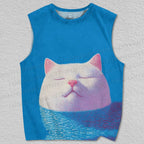 Unisex Swimming Cat Printed Tank Top