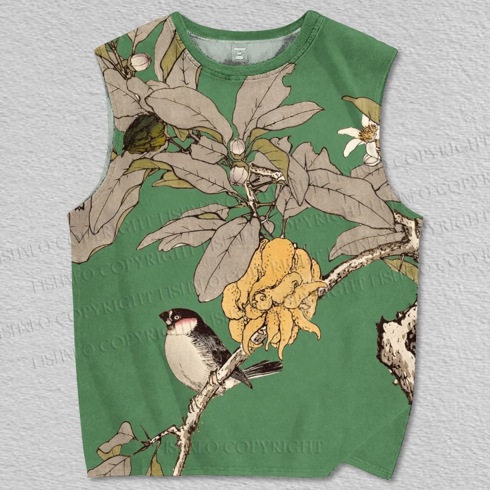 Unisex Vintage Bird in Tree Printed Tank Top