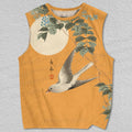 Unisex Vintage Bird Flying in Moonlight Printed Tank Top