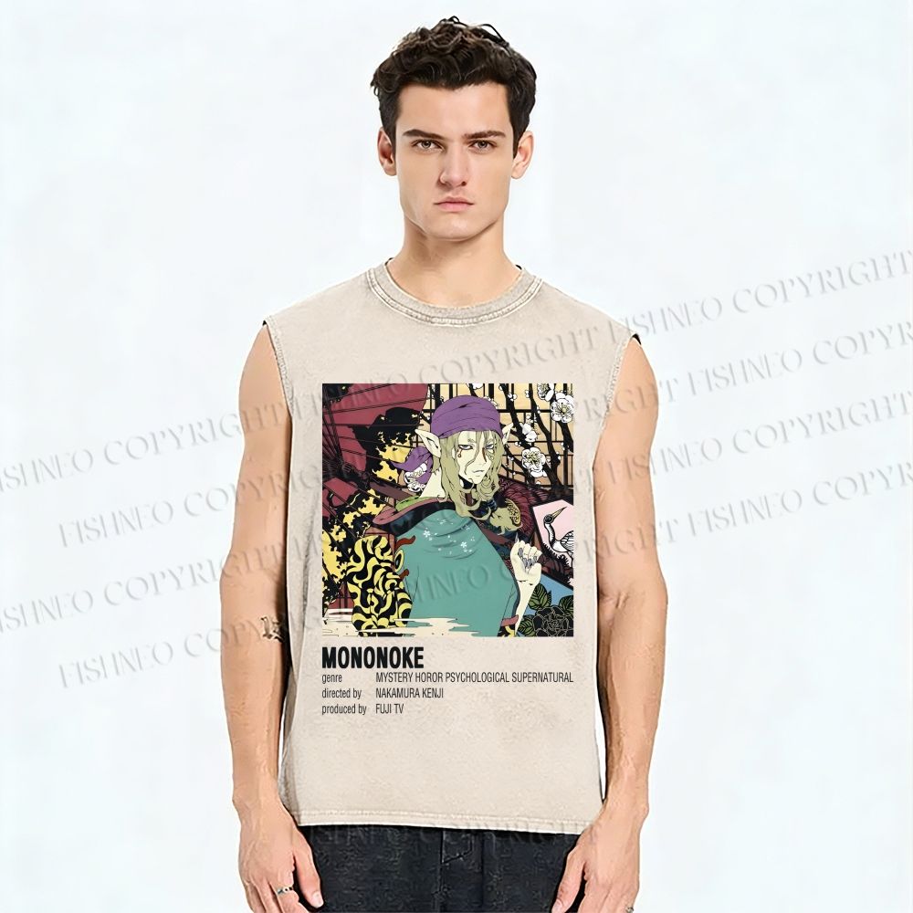 Unisex Japanese Anime Mononoke Printed Washed Tank Top