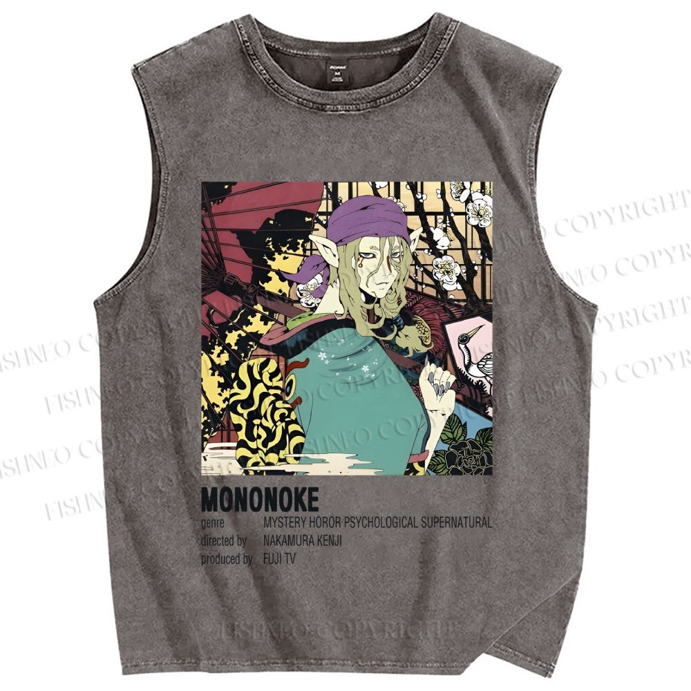Unisex Japanese Anime Mononoke Printed Washed Tank Top