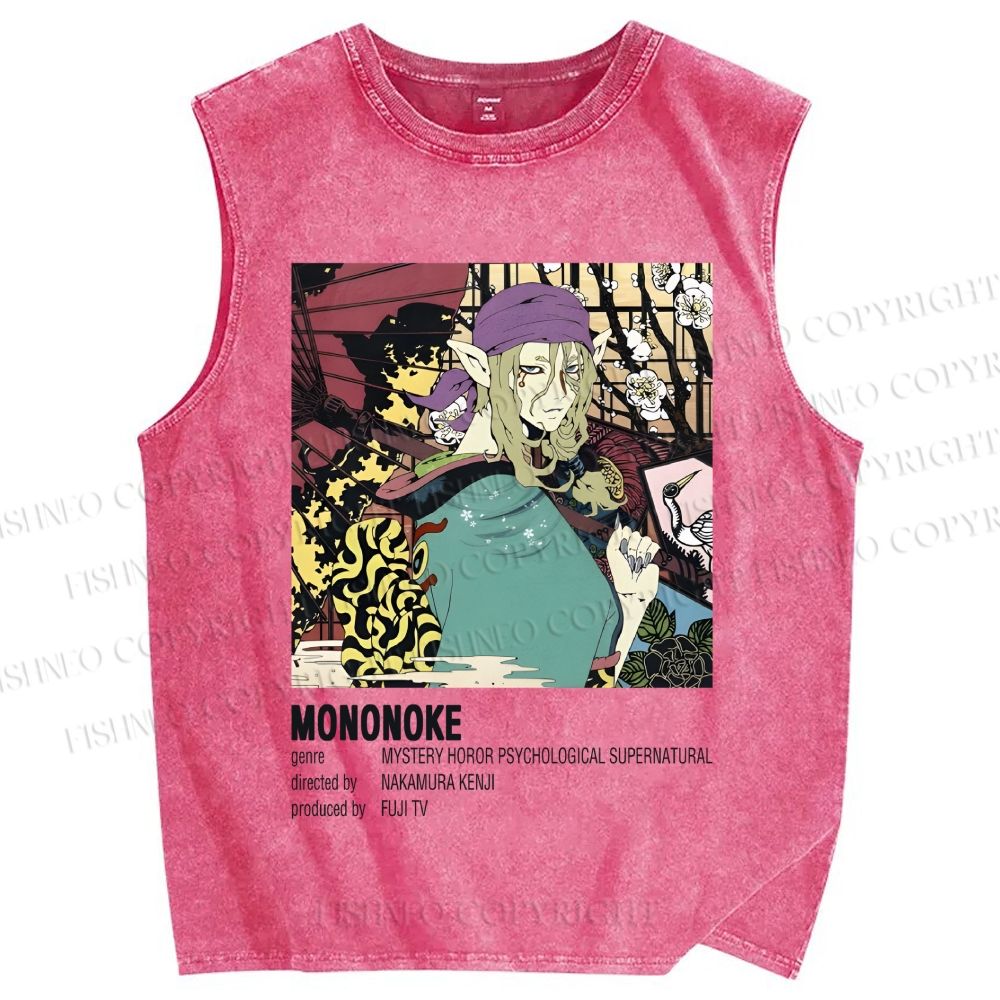 Unisex Japanese Anime Mononoke Printed Washed Tank Top