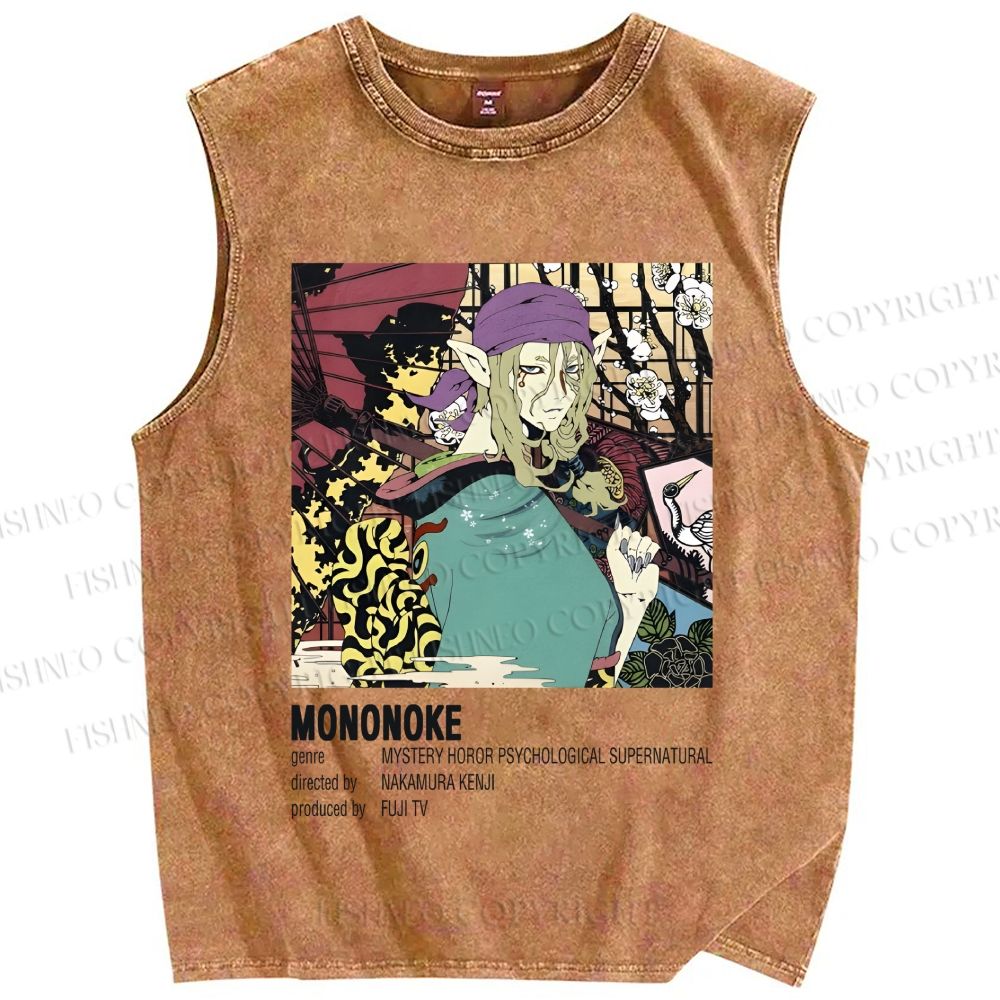 Unisex Japanese Anime Mononoke Printed Washed Tank Top