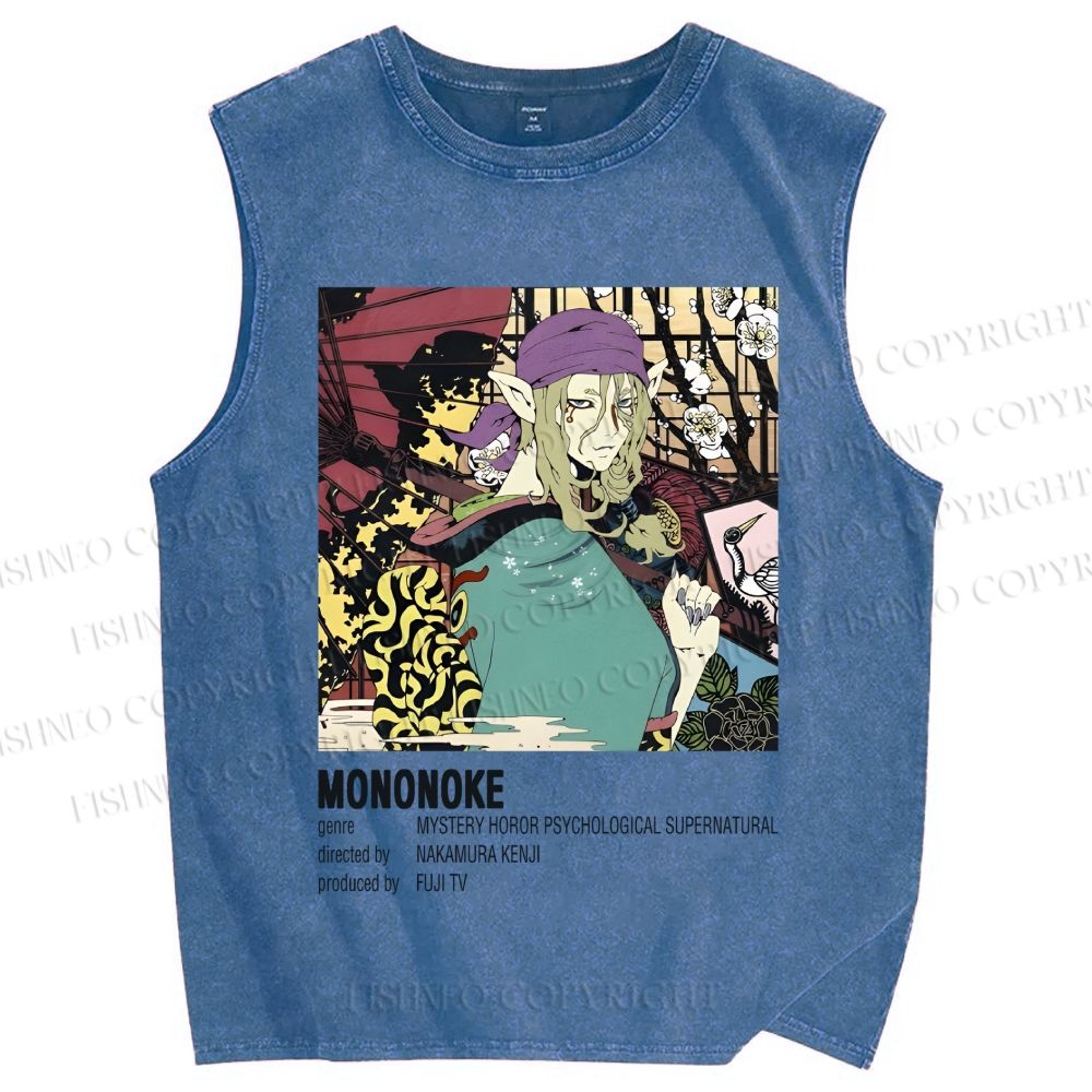 Unisex Japanese Anime Mononoke Printed Washed Tank Top