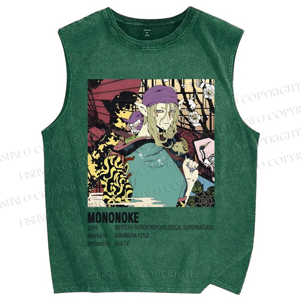 Unisex Japanese Anime Mononoke Printed Washed Tank Top