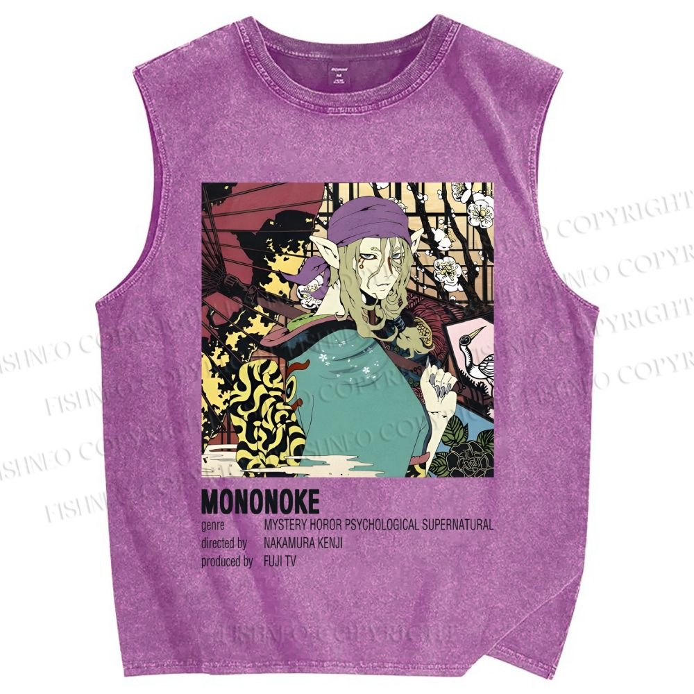 Unisex Japanese Anime Mononoke Printed Washed Tank Top