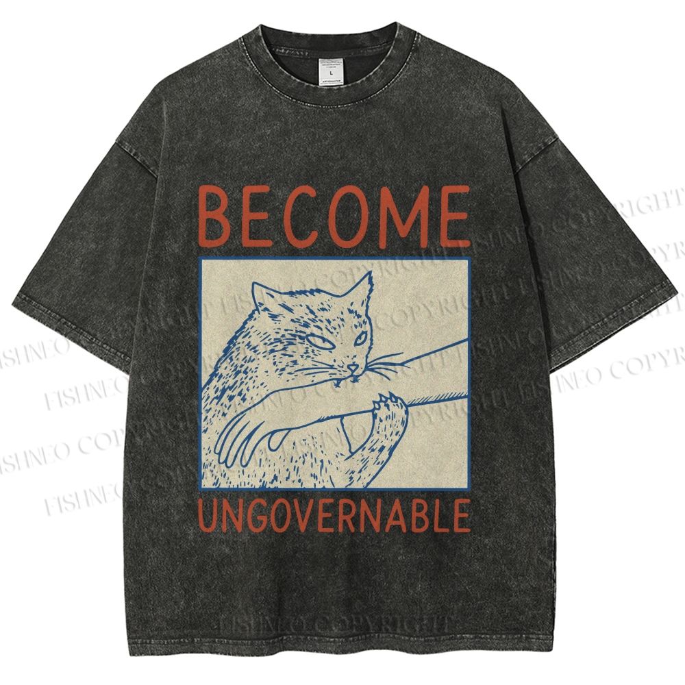 Unisex Wild Cat Become Ungovernable Printed Washed Tee