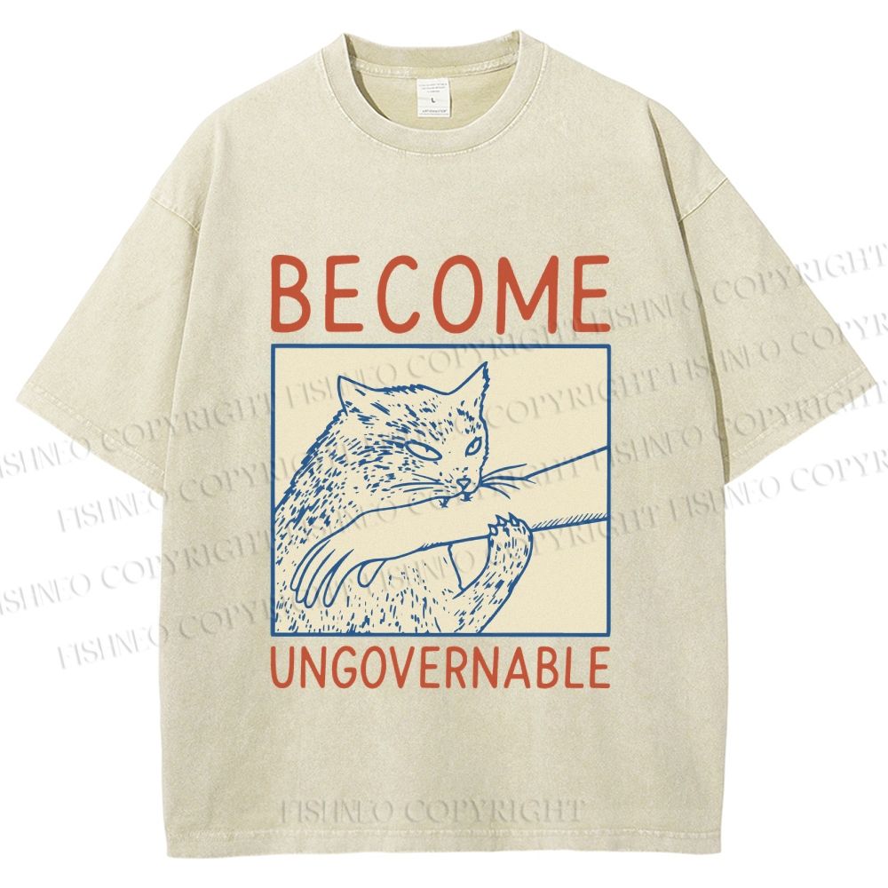 Unisex Wild Cat Become Ungovernable Printed Washed Tee