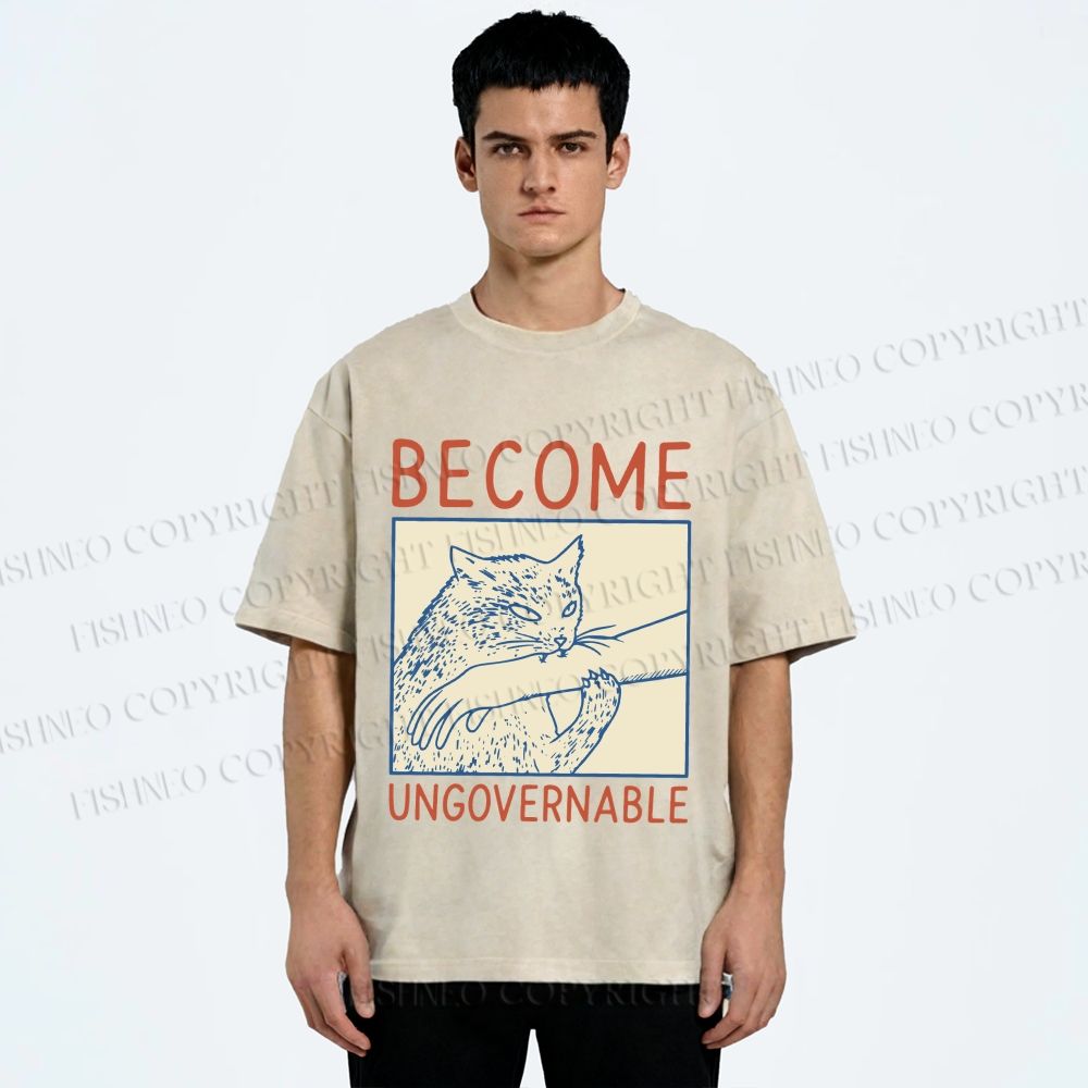 Unisex Wild Cat Become Ungovernable Printed Washed Tee