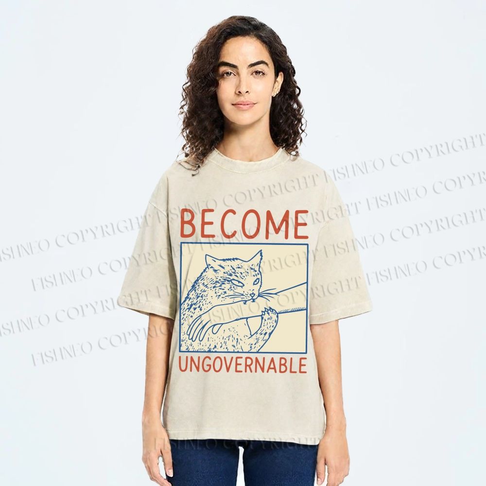 Unisex Wild Cat Become Ungovernable Printed Washed Tee