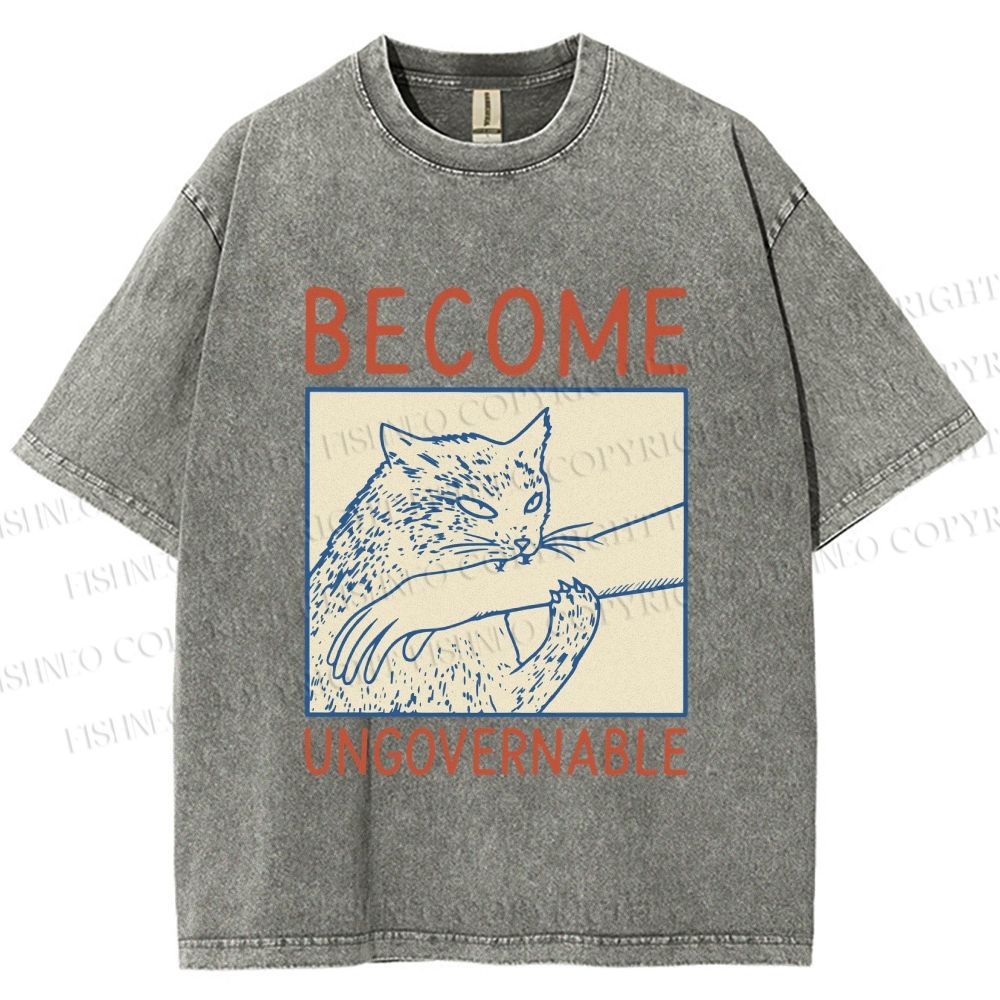 Unisex Wild Cat Become Ungovernable Printed Washed Tee