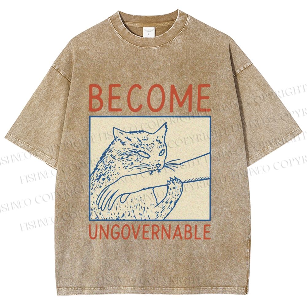 Unisex Wild Cat Become Ungovernable Printed Washed Tee