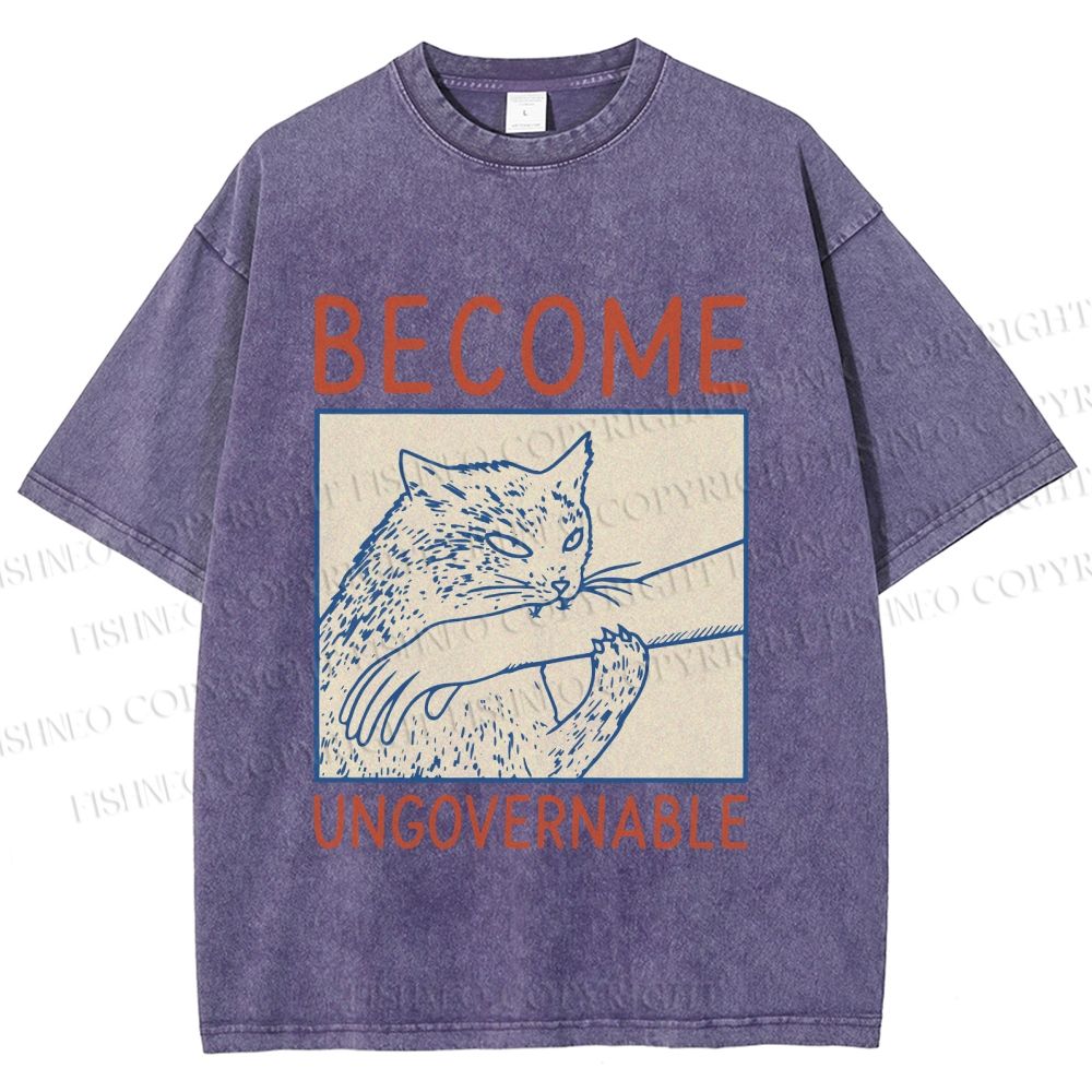 Unisex Wild Cat Become Ungovernable Printed Washed Tee