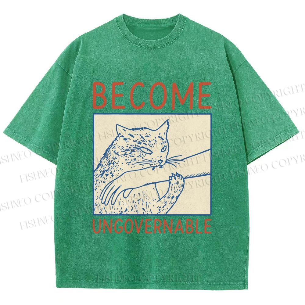 Unisex Wild Cat Become Ungovernable Printed Washed Tee