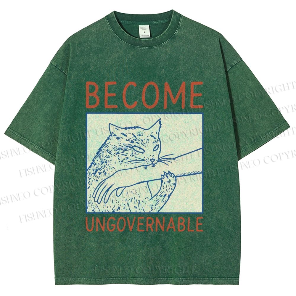Unisex Wild Cat Become Ungovernable Printed Washed Tee