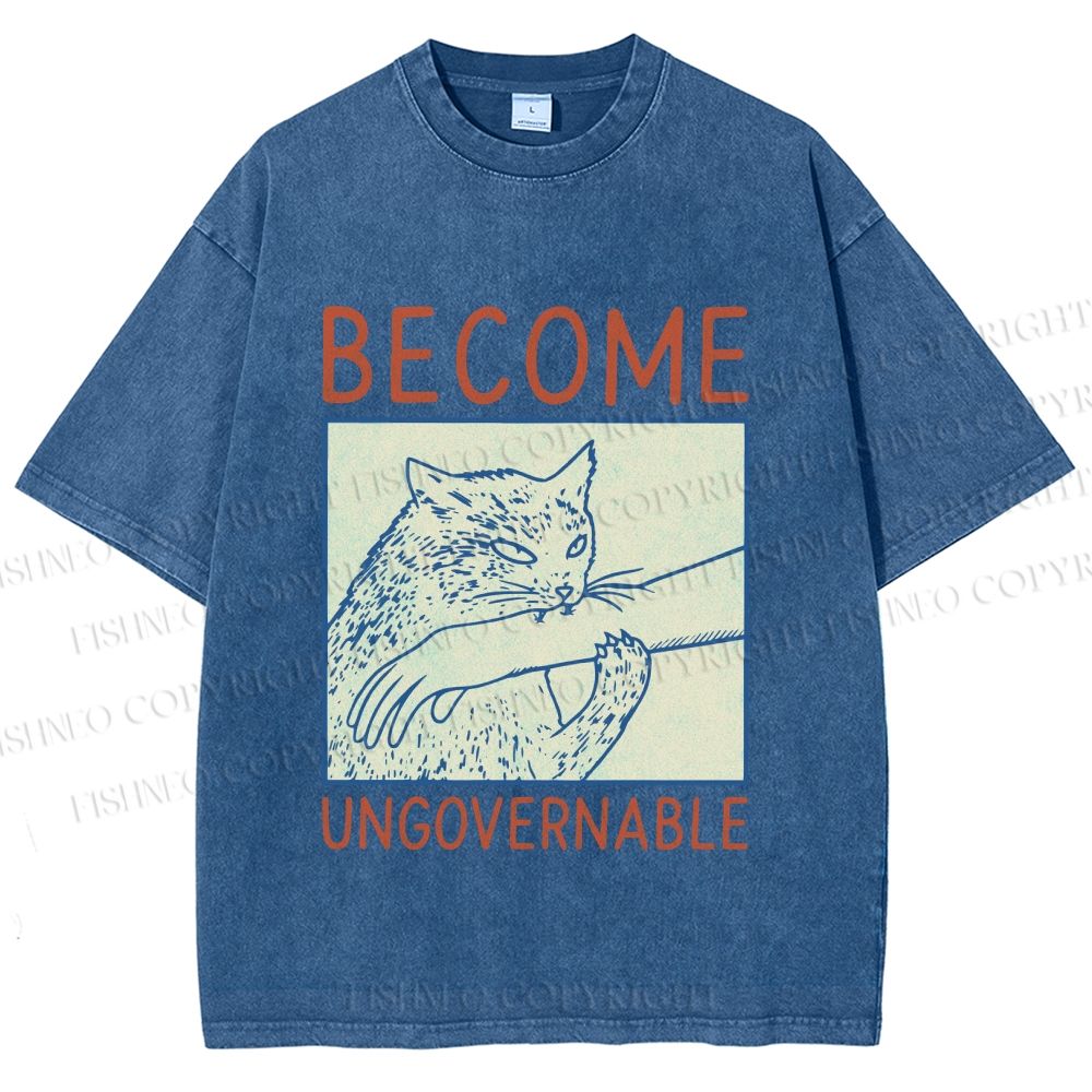 Unisex Wild Cat Become Ungovernable Printed Washed Tee