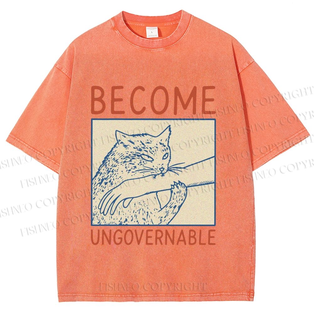 Unisex Wild Cat Become Ungovernable Printed Washed Tee