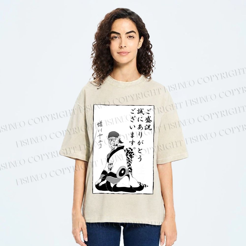 Unisex Japanese Anime Mononoke Printed Washed Tee