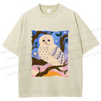 Unisex Owl at Night Printed Washed Tee
