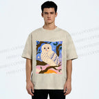 Unisex Owl at Night Printed Washed Tee