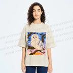 Unisex Owl at Night Printed Washed Tee