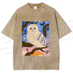 Unisex Owl at Night Printed Washed Tee