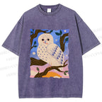 Unisex Owl at Night Printed Washed Tee