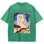 Unisex Owl at Night Printed Washed Tee