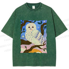 Unisex Owl at Night Printed Washed Tee