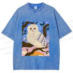 Unisex Owl at Night Printed Washed Tee
