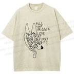 Unisex Silly Wolf Pull the Trigger Love At First Bite Printed Washed Tee