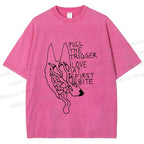 Unisex Silly Wolf Pull the Trigger Love At First Bite Printed Washed Tee