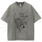 Unisex Silly Wolf Pull the Trigger Love At First Bite Printed Washed Tee