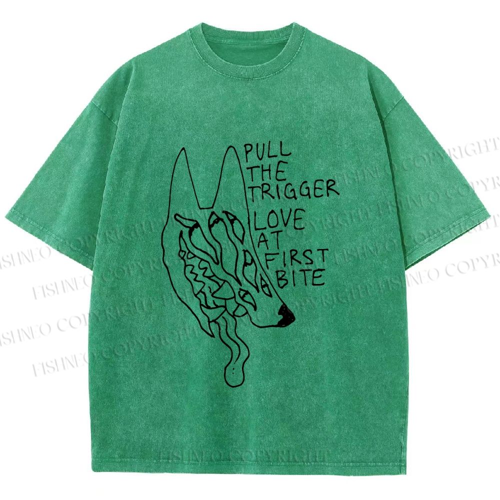 Unisex Silly Wolf Pull the Trigger Love At First Bite Printed Washed Tee