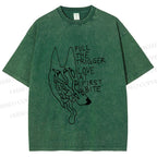 Unisex Silly Wolf Pull the Trigger Love At First Bite Printed Washed Tee