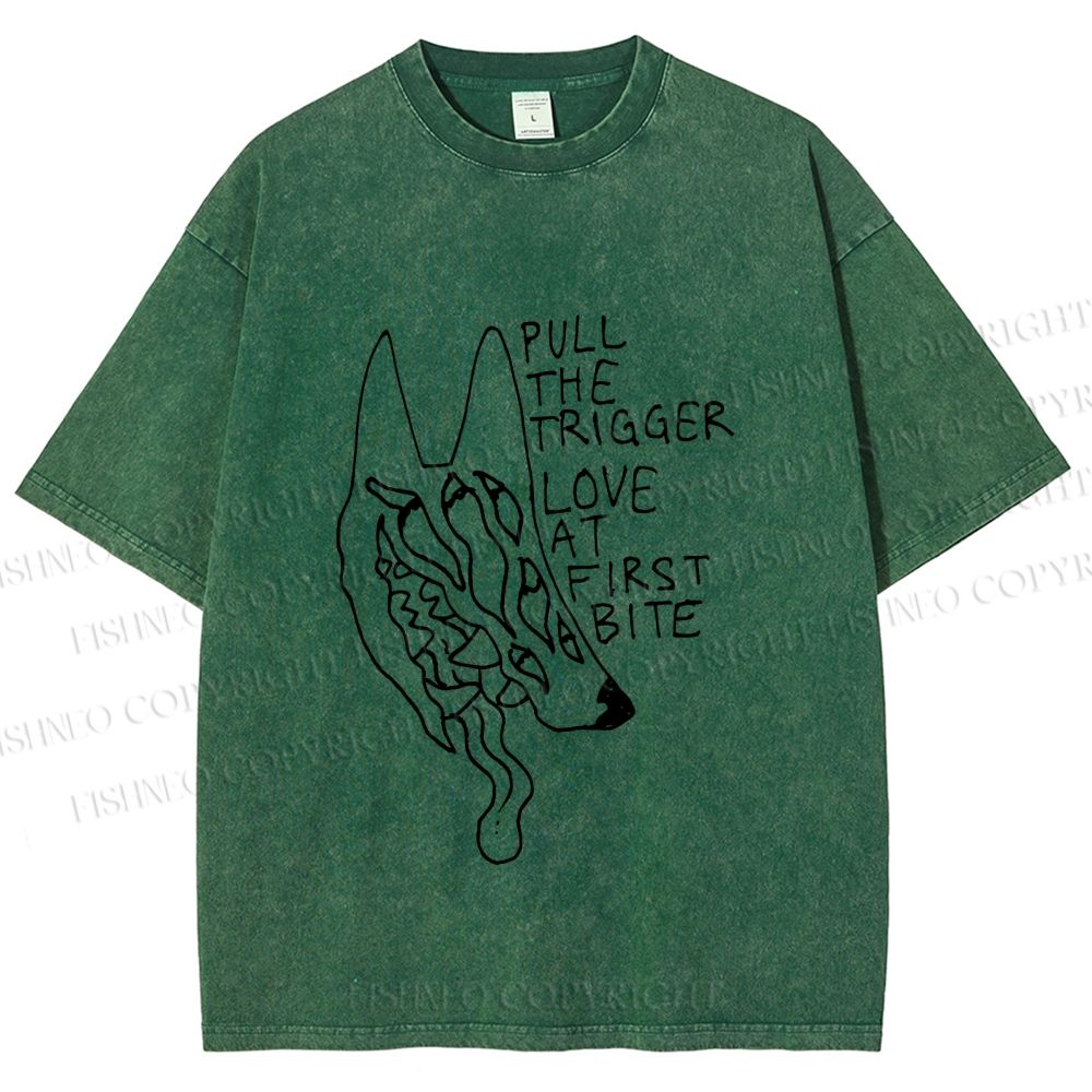 Unisex Silly Wolf Pull the Trigger Love At First Bite Printed Washed Tee