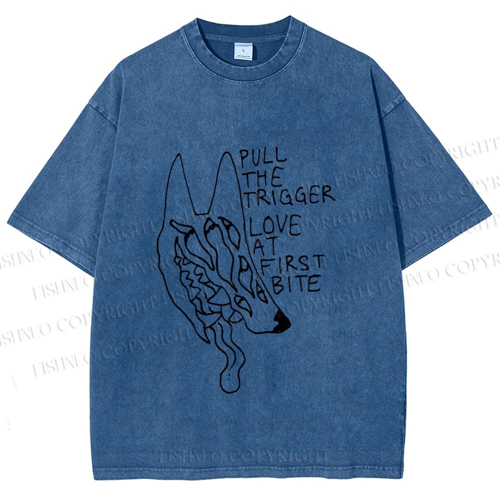 Unisex Silly Wolf Pull the Trigger Love At First Bite Printed Washed Tee