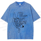 Unisex Silly Wolf Pull the Trigger Love At First Bite Printed Washed Tee