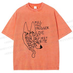 Unisex Silly Wolf Pull the Trigger Love At First Bite Printed Washed Tee