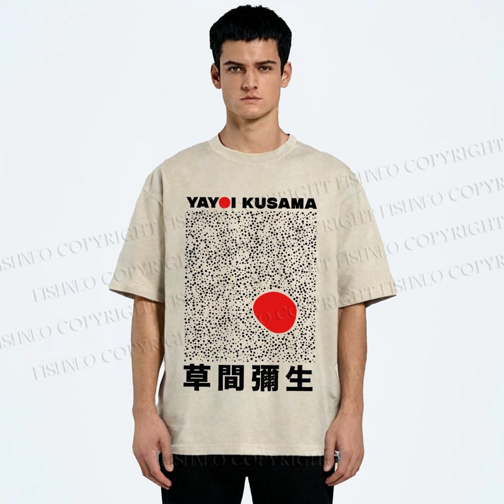 Unisex Yayoi Kusama Big Red Dot Printed Washed Tee